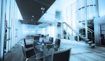 Realistic rendering of a modern luxurious office, ideal for backgroundsの写真素材
