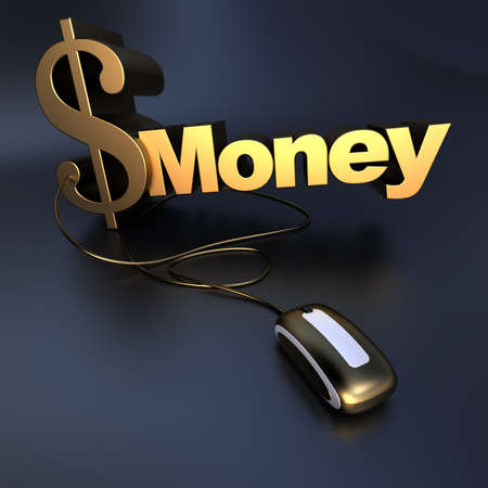 
Word money with a dollar symbol in metallic texture connected to a computer mouse
の写真素材