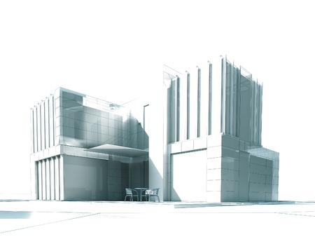 
3D rendering of a white modern building with outdoors furniture
の写真素材
