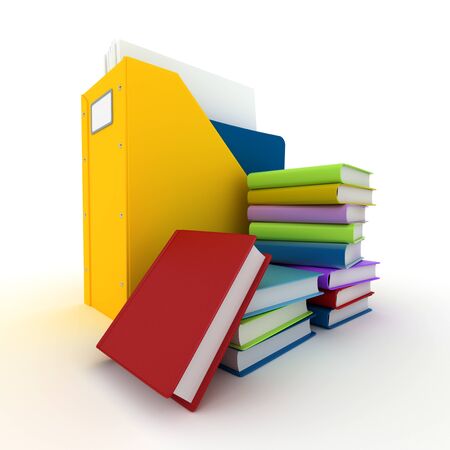 
3D rendering of a folder with documents and a pile of books
の写真素材