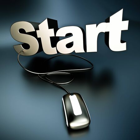 

3D rendering of the word start in silver connected to a computer mouse

の写真素材
