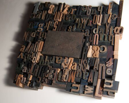 
Background of vintage wooden print letter cases in a frame shape
の写真素材
