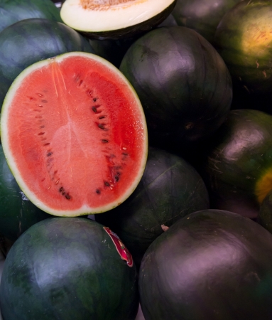 Watermelon section in the grocery shopの写真素材