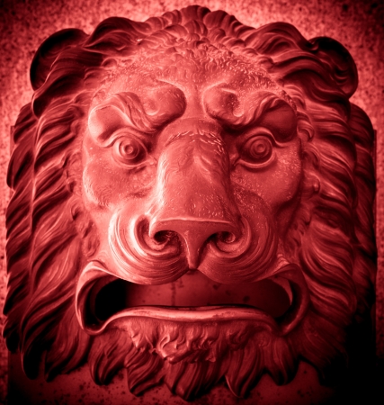 Mail box in the shape of a lion's head in Madrid central Post Officeの写真素材
