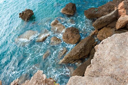 Aerial view of a rocky part of the coastの写真素材