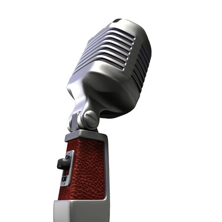 3D rendering of a retro microphone on a white backgroundの写真素材