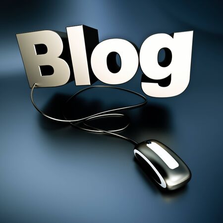 
3D illustration of the word Blog in silver connected to a mouse.
の写真素材