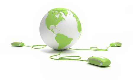 
Green and white Earth Globe connected with three computer mice.
の写真素材