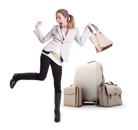 
Young woman celebrating her vacation departure
の写真素材