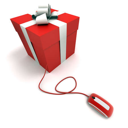 Red Gift box connected to a mouseの写真素材