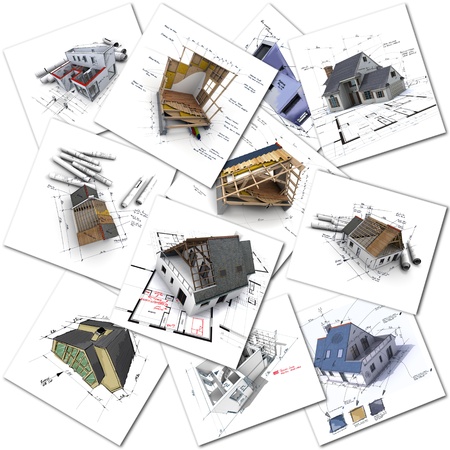 Collage of construction and architecture renderingsの写真素材
