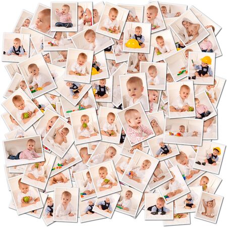 Collage of images of a cute baby in different momentsの写真素材