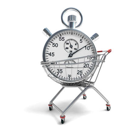 
3D rendering of a shopping cart with a stopwatch inside 
の写真素材