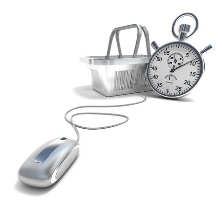 
3D rendering of a shopping basket connected to a computer mouse with a timer
の写真素材