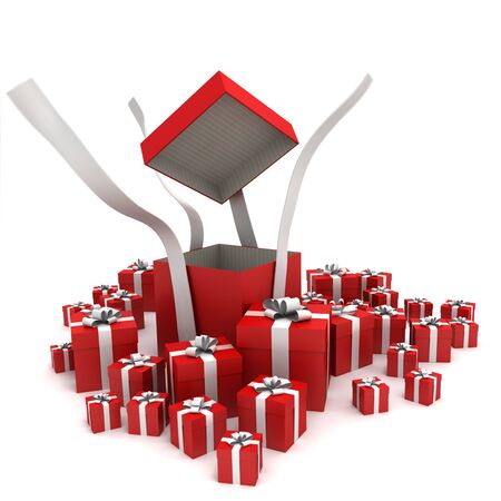 A group of gift boxes with an open oneの写真素材