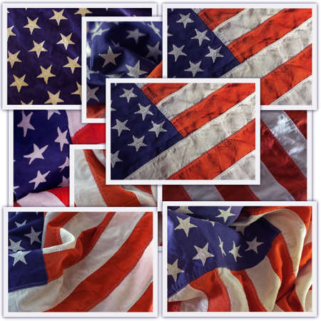 Collage of different images of a vintage American flagの写真素材