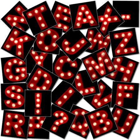 Collage with renderings of glowing letters showbiz styleの写真素材