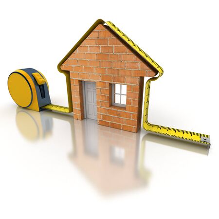 3D rendering of a tape measure in the shape of a houseの写真素材