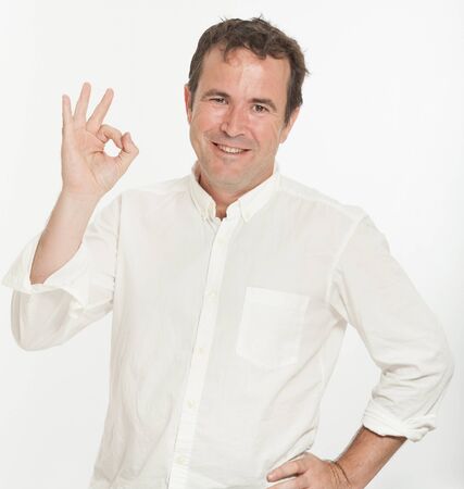 Happy man with ok gestureの写真素材