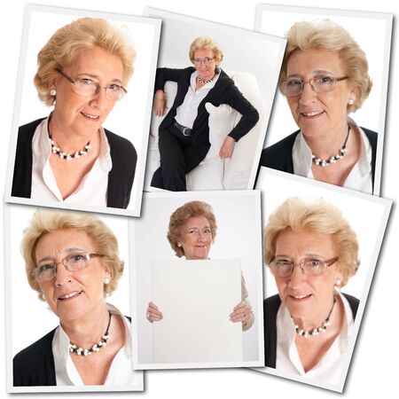Collage with images of a senior female model shooting sessionの写真素材