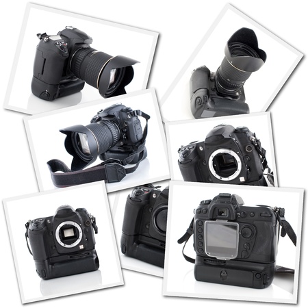Collage with pictures of a photography cameraの写真素材