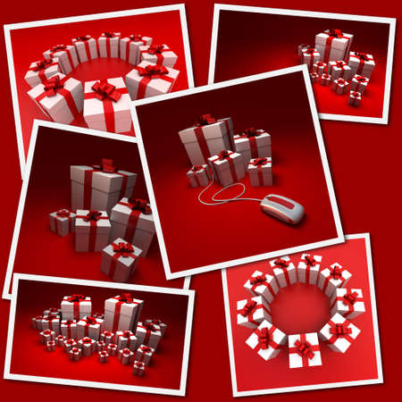 Collection of images with renderings of red and white presentsの写真素材
