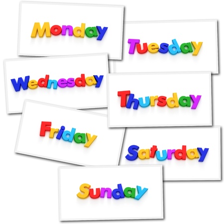 Collage of renderings with the days of the week in colorful letter magnetsの写真素材