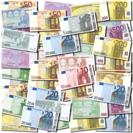 Background of neatly arranged Euro banknotesの写真素材