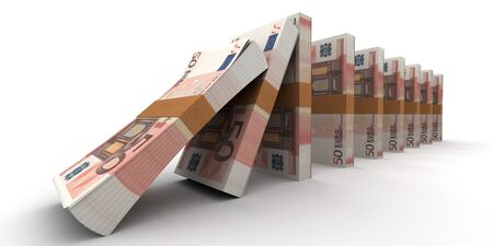 Domino effect with stacks of 50 Euro notesの写真素材