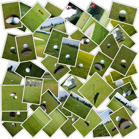 Collage with different golf  imagesの写真素材