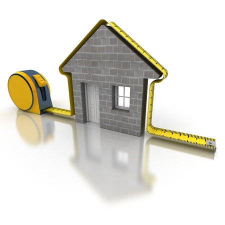 3D rendering of a tape measure in the shape of a houseの写真素材