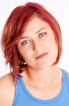 Woman with blue eyes and red hairの写真素材