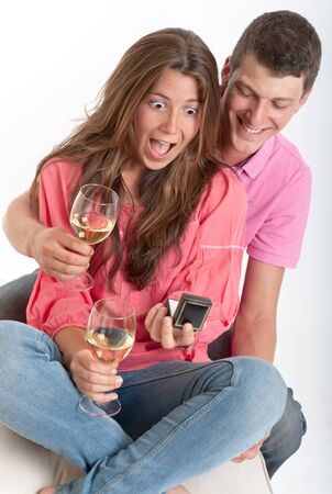 Engagement scene with young coupleの写真素材