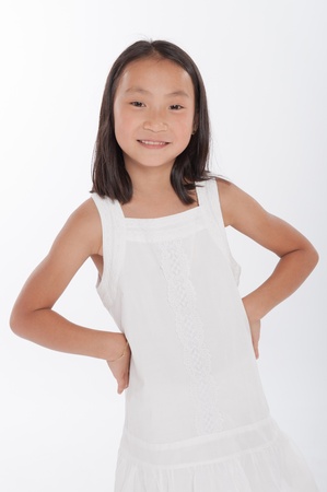Portrait of a cute little girl of Asian backgroundの写真素材