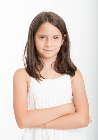 Young girl in white dressの写真素材