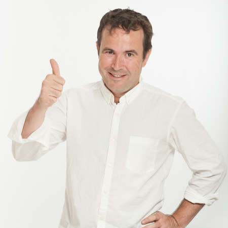 Happy man with thumb up gestureの写真素材