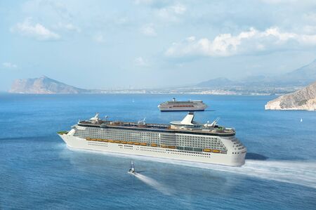 Cruise ship sailing on the Mediterraneanの写真素材