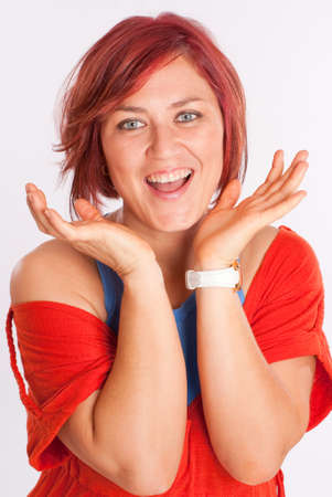 Woman with blue eyes and red hairの写真素材