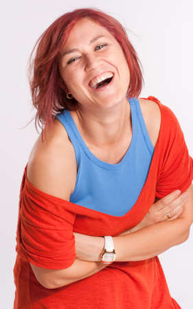 Woman with blue eyes and red hairの写真素材