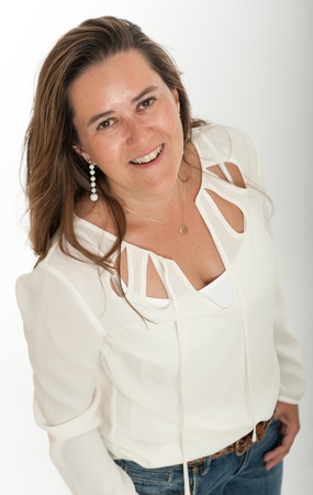 Smiling brunette with white backgroundの写真素材