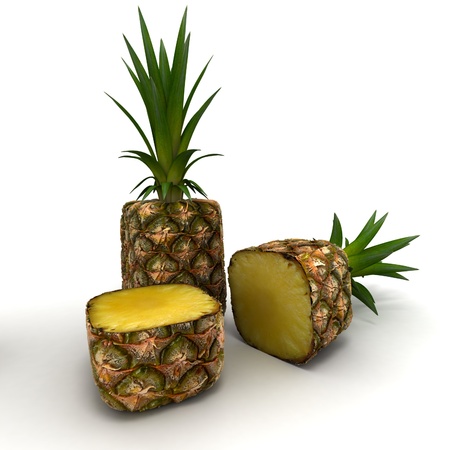3D rendering of a cubic shaped pineappleの写真素材
