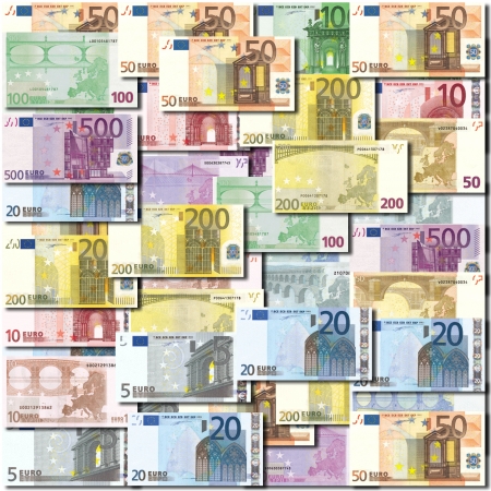 Background of neatly arranged Euro banknotesの写真素材