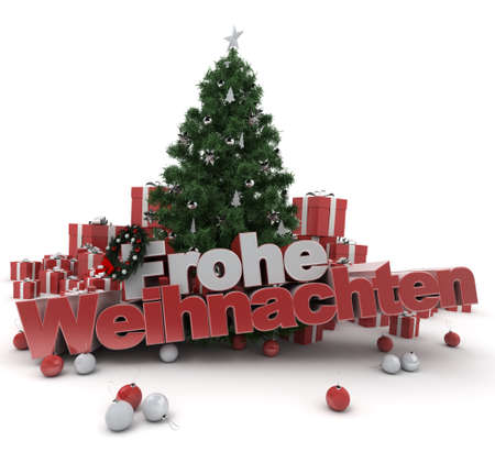 3D rendering of a Christmas décor, with the words happy Christmas in German  Frohe Weihnachtenの写真素材
