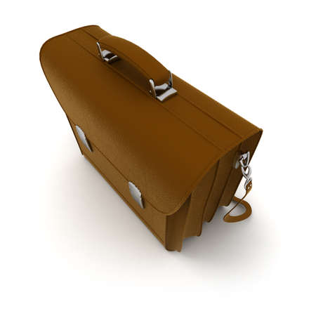 3D rendering of a brown leather briefcase on a white backgroundの写真素材