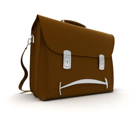 3D rendering of a brown leather briefcase with a sad faceの写真素材