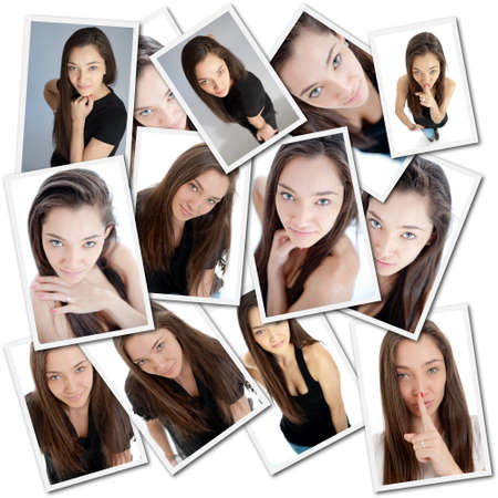 Collage of image of a young woman in different moments of her dayの写真素材
