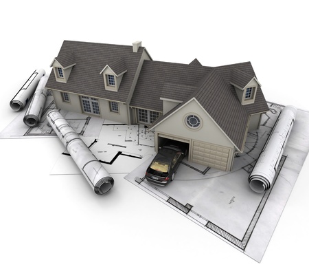 3D rendering of a house on a white backgroundの写真素材