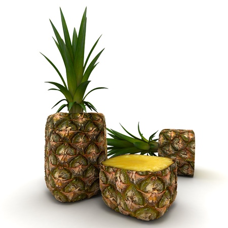 3D rendering of a cubic shaped pineappleの写真素材
