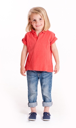 
Cute little blonde girl in jeans and a red polo shirt
の写真素材