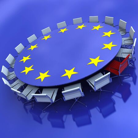 Round meeting table with the European symbolの写真素材